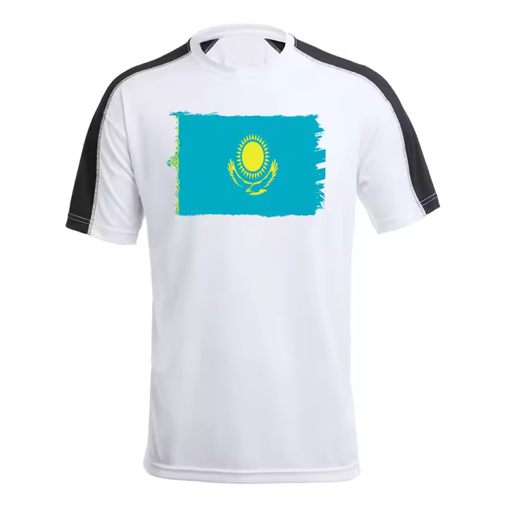 MERCHANDMANIA CAMISETA TÉCNICA FRANJA MANGAS NEGRA bandera kazajistán pais gobierno kazajo tshirt - 1
