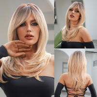 Pelucas Sintéticas De Encaje ALAN EATON Para Mujeres Rubia Con Mechas Marrón Y Corte Con Franja Peluca Larga Recta Ombre Heat Resistant - details 14