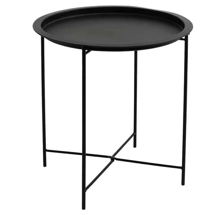 Acomoda Textil – Mesa Auxiliar Plegable de Metal para Recibidor, Salón y Oficina. Mesita de Café Redonda para Centro con Bandeja Extraíble Decorativa, Cómoda y Ligera 47x51 cm. - 1