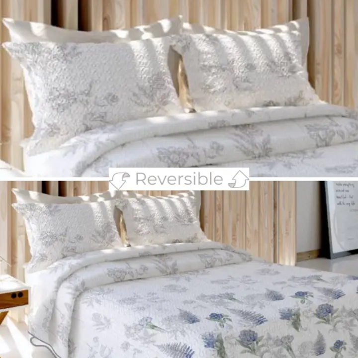 Colcha Bouti Botanic Reversible Textil Blanca - Termo Sellada y 100% Microfibra - 1