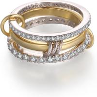 Anillo de eslabones entrelazados en oro bañado, con circonitas y múltiples elementos bicolor - details 6