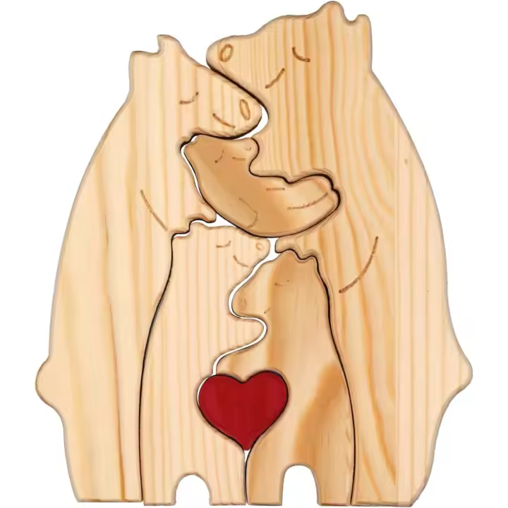 Oso personalizado Familia Arte rompecabezas de Madera, Oso de Madera rompecabezas Con Corazón lover Familia Oso Escultura decorative - 1