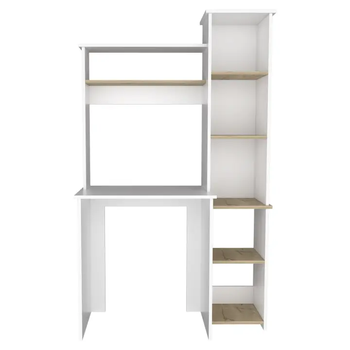 TUHOME Mesa de Escritorio Heinrich, con estantes, Duna / Blanco Madera manufacturada Oficina-Mesas - 1