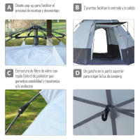 Outsunny Tienda de Campaña para 2-3 Personas Tienda de Camping Plegable con 2 Puertas Impermeable Anti-UV Palanca Automática y Bolsas para Senderismo Playa 260x260x150 cm Negro y Gris - details 4