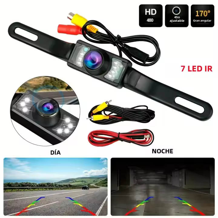 Cámara De Visión Trasera Para Coche HD 170° Con 7 LED Visión Nocturna Impermeable Para Parkings Y Retrovisores - 1