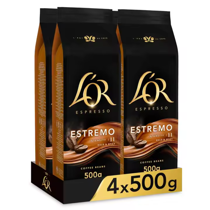 ESTREMO Espresso 4 paquetes de 500 gr. Café en grano L'or   INTENSIDAD 11 - 1