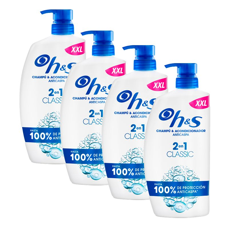 H&S Classic Champú y Acondicionador Anticaspa 2 en 1, 3200ml, con Dispensador. Hasta 100% de Protección Anticaspa. Para Todo Tipo de Pelo y Cuero Cabelludo. Uso Diario. Limpieza profunda 4x800ML