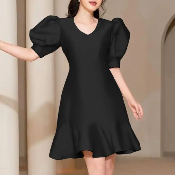 ZANZEA Vestido De Fiesta Mini Para Mujer Elegante Con Cintura Ajustada Manga Puff V-Neck Vestido De Sirena A-Line Verano 2024 - 1