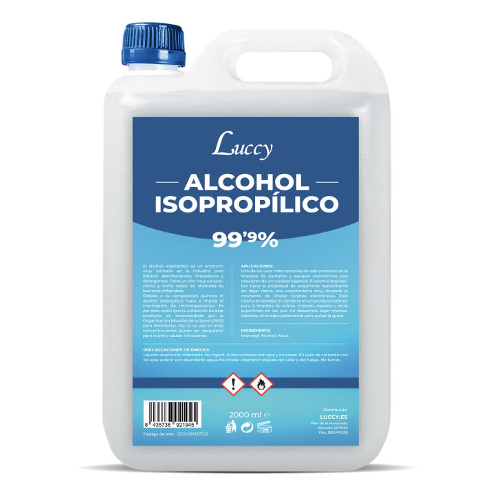 Alcohol Isopropílico 99,9% Puro 2 Litros | Isopropanol | Limpieza de Electrónica, Superficies, Impresión 3D