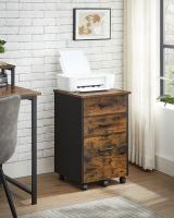 Archivador de 3 cajones, diseño rústico en marrón y negro, mueble multifuncional con ruedas, ideal para oficina y hogar - details 1