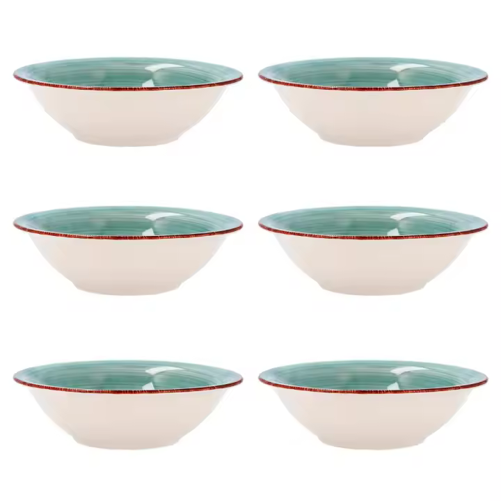 Quid Vita Aqua - Set 6 Boles Cerámico 18cm Turquesa Brillo - Material Cálido y Natural - Pintado a Mano - Apto Microondas y Frigorífico - Encajable - 1