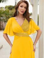 Vestido De Novia Sastre Unithorse Elegante Con Encaje Y Mariposa En Manga Chiffon Para Damas De Honor V-Neck Largo Al Piso - details 25