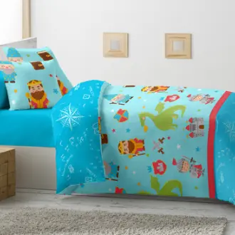 Edredón Nórdico Reveresible Infantil Hadas Rosa, Unicornio, Princesa, Camelot, Dragones, Azul. Cama de 90. Relleno 100% Fibra Hueca Siliconada. Niña y Niño. Invierno. - 1