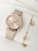 Reloj De Cuarzo Para Mujer Con Estilo Retro Artístico Y Versátil Y Pulsera De Mariposa Minimalista Y Moderna - details 0