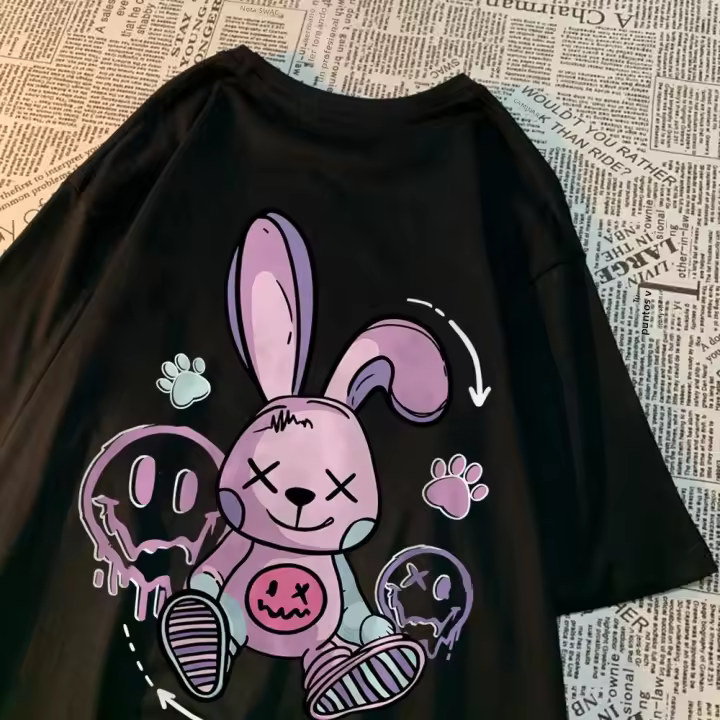 Camiseta De Algodón Para Hombre Con Diseño De Conejo Sentado T-shirt Casual Transpirable Suelta Para El Verano - 1