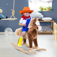 HOMCOM Caballo Balancín para Niños de +3 Años Caballo de Juguete con Asas Marco de Metal y Base de Madera Carga 40 kg 74x33x62 cm Marrón - details 1