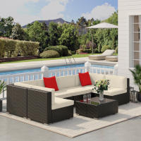 Outsunny Conjunto Muebles de Jardín Ratán 7 Piezas Set de Sofás Patio con 1 Mesita Almohada y Cojín Incluido Marco Acero Resistente Intemperie UV Marrón - details 1