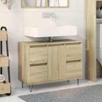 vidaXL Mueble de baño madera de ingeniería 80x33x60 cm en color Roble Sonoma/Madera antigua/Blanco y más | almacenamiento funcional diseño moderno para baño dormitorio sala - details 0