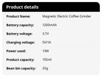 Molinillo de café electrico portátil Type C, núcleo de molienda de cerámica par de granos carganos, de carganos café hogar - tiedot 5