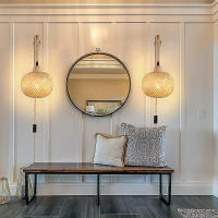 Lámpara De Pared De Bambú Natural Tejido a Mano E27 Lámpara De Techo De Cesta De Rattan Decoración De Habitación Luz De Fijación En La Pared - details 8
