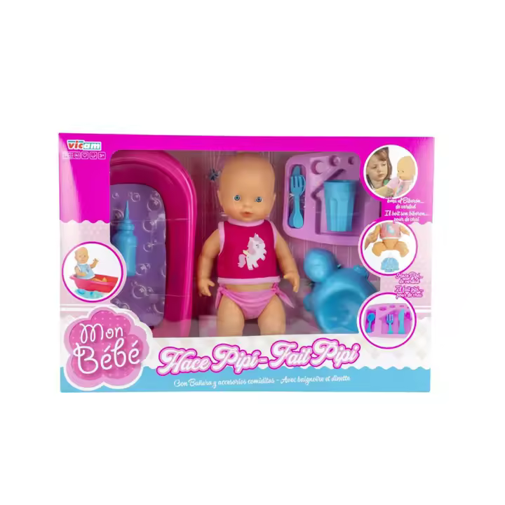 Muñeco Baby Pipi Comiditas con bañera 40x13x58cm (Vicam 271) - 1