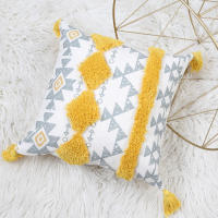 Funda De Cojín Geométrica Amarilla Con Borlas Para Decoración De Sofá Y Dormitorio Funda De Cojín Cuadrada Desmontable Y Lavable Estilo Mediterráneo - details 7