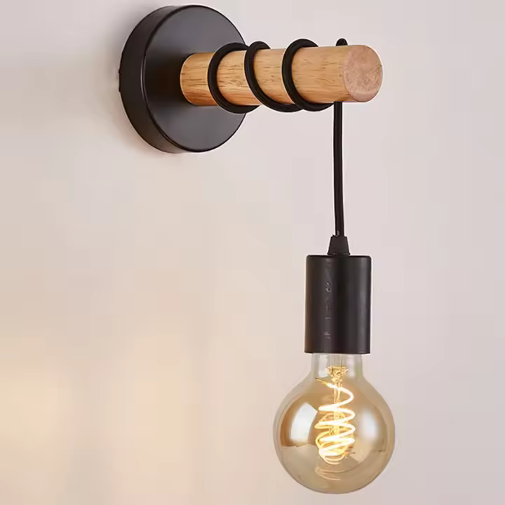 Lámpara De Pared Vintage En Madera Retro Fijación En Pared Luz Interior Decorativa Para Hogar Comedor Dormitorio Iluminación - 1