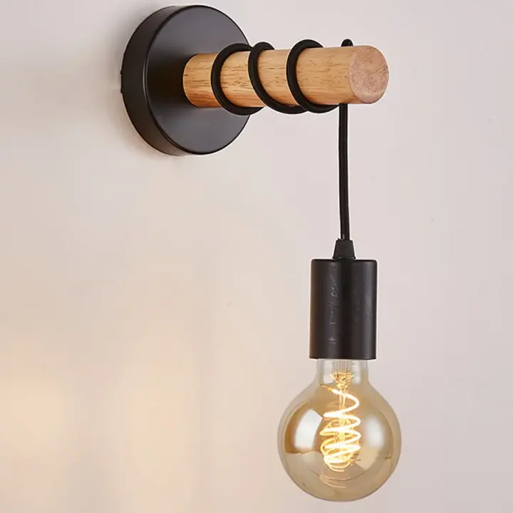 Lámpara De Pared Vintage En Madera Retro Fijación En Pared Luz Interior Decorativa Para Hogar Comedor Dormitorio Iluminación - 1