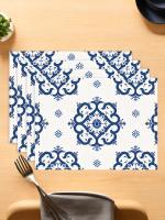 Juego De 4 Piezas De Tapetes De Céramica Estilo Geométrico Bohemio En Azul Y Blanco Para Decoración De Mesa Tamaño Cuadrado - details 3