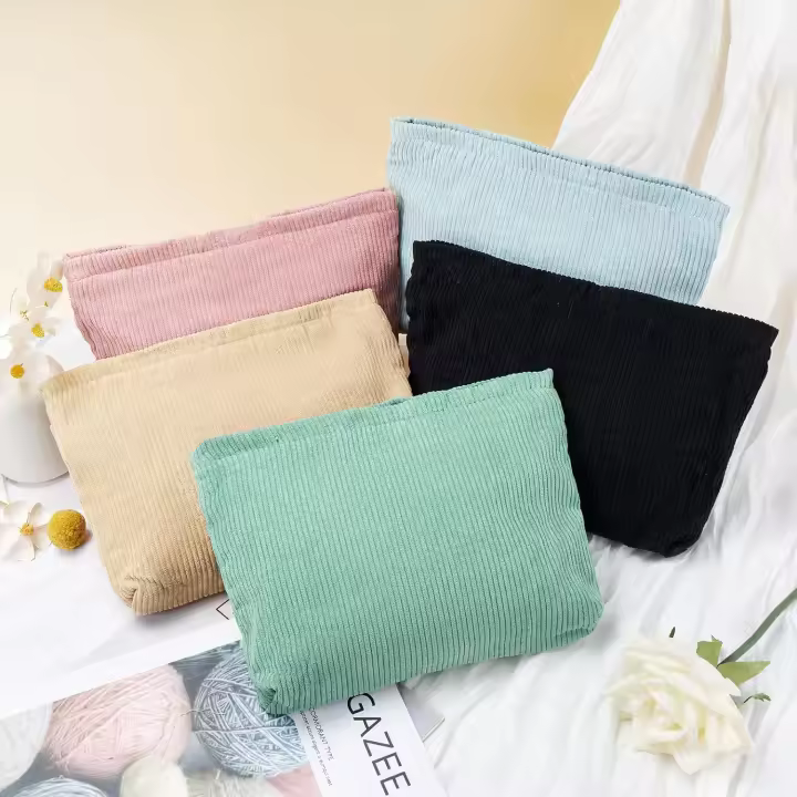 Neceser de pana, ideal para bolsos pequeños, moderno neceser con cremallera, bolso de viaje de lona (pana rosa) - 1
