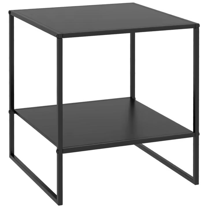 HOMCOM Mesa Auxiliar Mesa de Centro con Estante Mesa de Centro con Estructura de Acero Mesita de Noche para Salón Dormitorio Negro 40 x 40 x 45 cm - 1