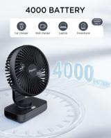Ventilador de Mesa USB, Silencioso Recargable Ventiladores 4000mAh, Potente con 4 Velocidades, 120 ° Auto-Oscilación, Ventilador Portátil para Oficina, Dormitorio, Exterior, Negro Oscilante - details 0