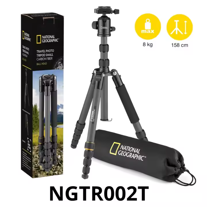 Kit de Trípode profesional National Geographic, de Fibra de Carbono o Aluminio, rótula, liberación rápida, bolsa incluída, diferentes modelos NGTRV005T, NGTR004CF, NGTR002T, altura 158 cm o 165 cm,  para Canon, Nikon, Sony - 1