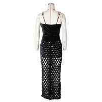 Vestido Largo De Velours Con Tirantes Para Mujer Vestido De Noche Elegante Y Sexy Con Agujeros Transparentes Para Fiesta Y Celebridad - details 3