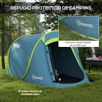 Outsunny Tienda de Campaña para 2-3 Personas Tienda Acampada Impermeable de 2000 mm con Bolsa de Transporte para Camping Pescar Senderismo 245x148x105 cm Azul - details 4