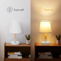 Aigostar – Lámpara de Mesa, Lámpara de Mesita de Noche Pequeña de Madera Moderna, lámpara de Noche con Tulipa de Tela Blanca y Base de Metal, Portalámparas E14, Ecológica, Decorativa y Vintage - details 2