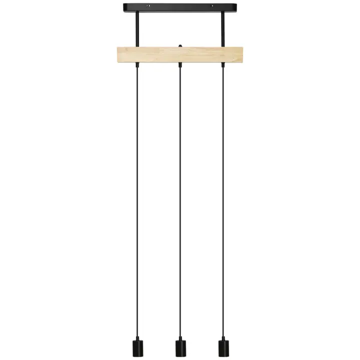 HOMCOM Lámpara colgante de 3 luces, lámpara colgante regulable en altura con casquillo E27, de diseño industrial, para cocina, comedor, metal, negro - 1