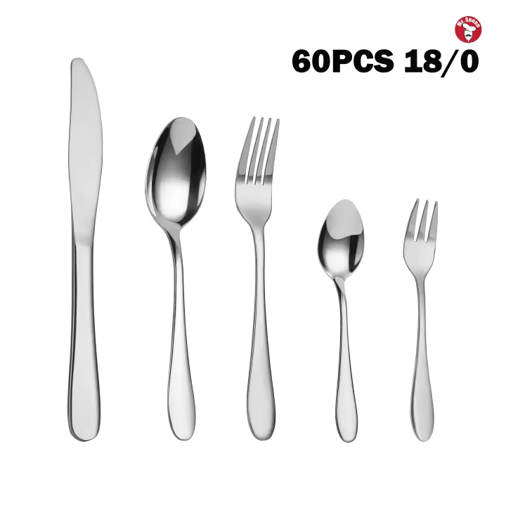 Mr.Spoon Serie Piedra 60 piezas cubiertos,Acero inoxidable 18/0,Plateado,Con cuchillo carne o mesa/tenedor,/cuchara/cucharilla/tenedor postre,Apto para lavavajillas,Cuberteria,mango monobloque,Caja Envase Ecológico,Para Casa,Hotel,Restaurante 60101/60 - 1