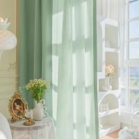 Cortina De Tules Verde Puro Sencilla Europea Para Dormitorio Y Sala De Estar 1 Pieza Cortina De Ventana Moderna Translúcida De Poliéster 100% - details 4