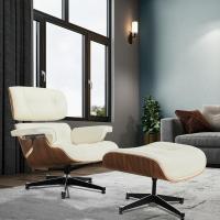 TY306 Leisure Recliner Light Walnut Armchair With Ivory White Cowhide Black Big Head Foot Swivel Deck Chair Furniture Ergonomic Design Office Lunch Break Chair Living Room Comfort Lounge Chair Genuine Top Layer Cowhide Aluminum Alloy Big Head Feet - details 9