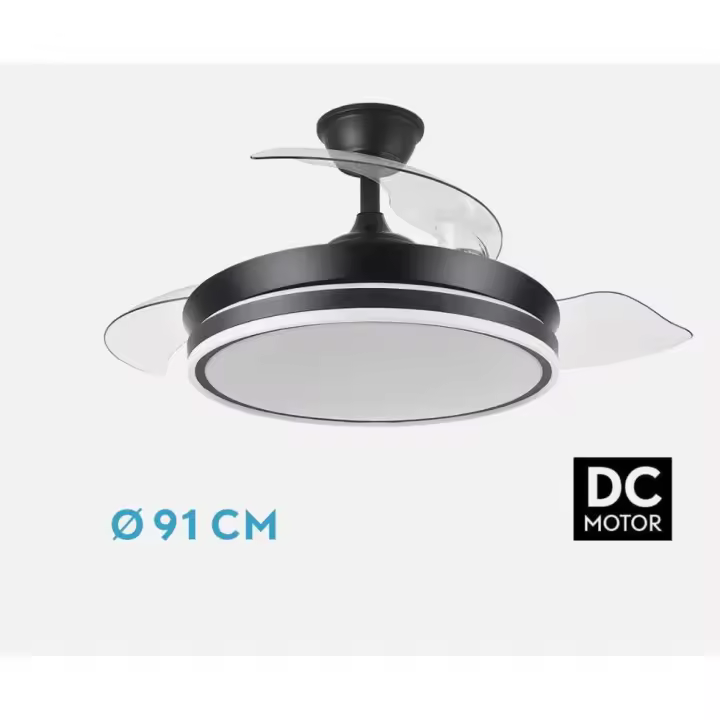 FABRILAMP Ventilador Dc Bayomo Negro 72w 6120lm 91d 3asp.desplegables 3000-4000-6000k Remoto, Temporizador, Memoria,Control de aire verano o invierno. Incluye 2 tijas y mandos ABRILA calidad de confianza - 1