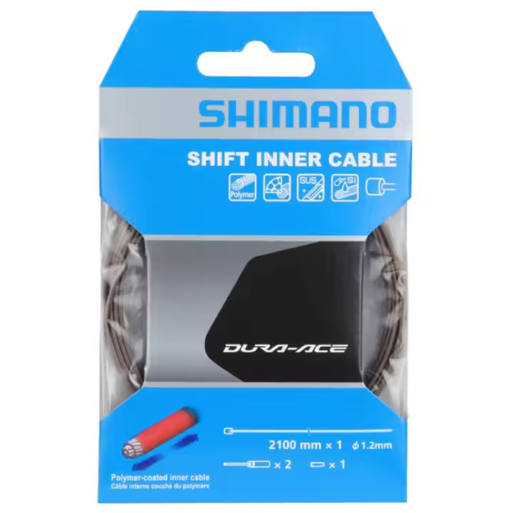 SHIMANO | Cable De Cambio Dura Ace Polímero - Cable Cambio Shimano Carretera Polímero.
• Cables interiores:
- 1,6 mm x 2000 mm (acero inoxidable).
- Polímero. - 1