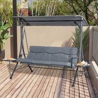 Swing Banco Columpio de Jardín de 3 plazas con Toldo ajustable Mesa de Centro Maple poliéster gris + Negro 271X125x177 cm - details 0