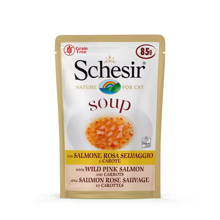 Schesir Soup Salmón Rosa y Zanahoria Sobres Comida Húmeda para Gatos - 20 unidades x 85gr - 1