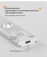 Lámpara LED Para Gabinete Con Sensor De Movimiento PIR Luz Nocturna Sin Cable Ultra-Fina Para Cocina Dormitorio Armario Recargable Por USB Tubo De Barra - details 8