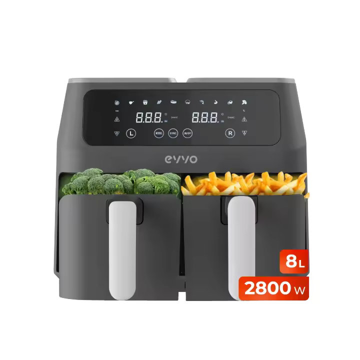 Freidora sin aceite EVVO Tasty Fryer 8L, 8 litros, doble compartimento, multifunción, hasta 200ºC, 2800W - 1
