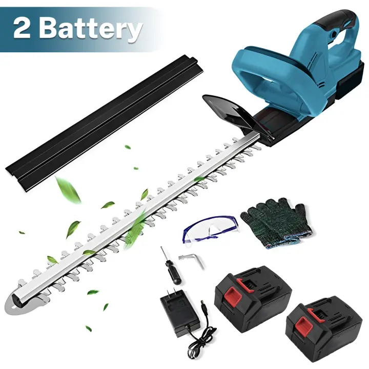 Cortasetos eléctrico inalámbrico, recortador de setos de 21V y 22 pulgadas con batería de 3.0Ah y cargador con doble Hoja de Acción, capacidad de corte de 3/5" - 1