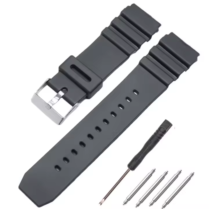 Correa De Reloj Deportivo Para Hombres PU Negra 18mm 20mm 22mm Con Hebilla De Acero Inoxidable Silver Compatible Con Relojes Tradicionales - 1