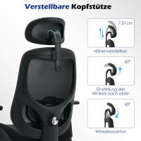 Silla de Oficina ergonómica con reposabrazos ajustables en 4D para personas Altas, Silla Alta de rejilla, soporte lumbar, reposacabezas para oficina en casa, función de inclinación de 120 - details 3