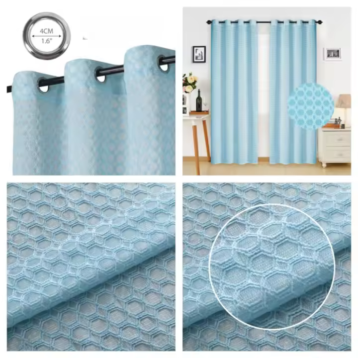 Pack 2 cortina de salón / habitación estampado nido de abeja con hilo plateado estiloso , novedoso y elegante de 140 x 260 cm - 1
